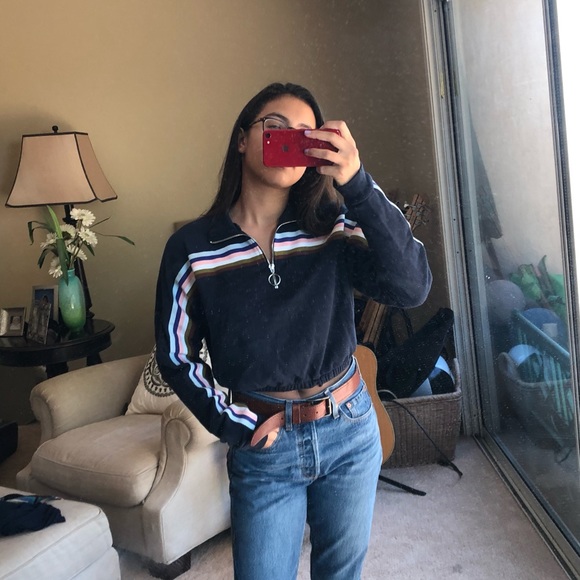 UO cropped navy quarter zip w stripes - Picture 3 of 4